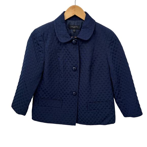 Talbots Jacket Womens 8 Petite Blue Textured Knit Polyester Cotton Pockets Lined - Picture 1 of 9